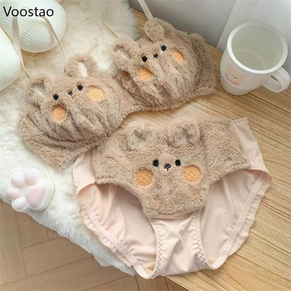 New High Quality Cute Anime Soft Plush Design bra underwear Japanese cartoon rabbit underwear Bra & Panty Set 582
