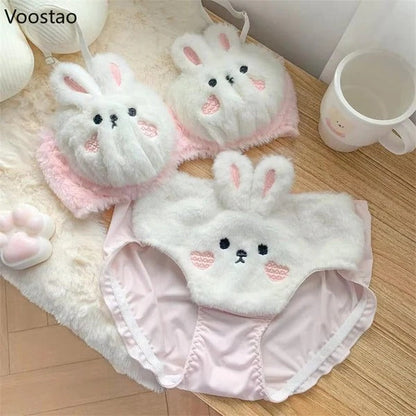 New High Quality Cute Anime Soft Plush Design bra underwear Japanese cartoon rabbit underwear Bra & Panty Set 582