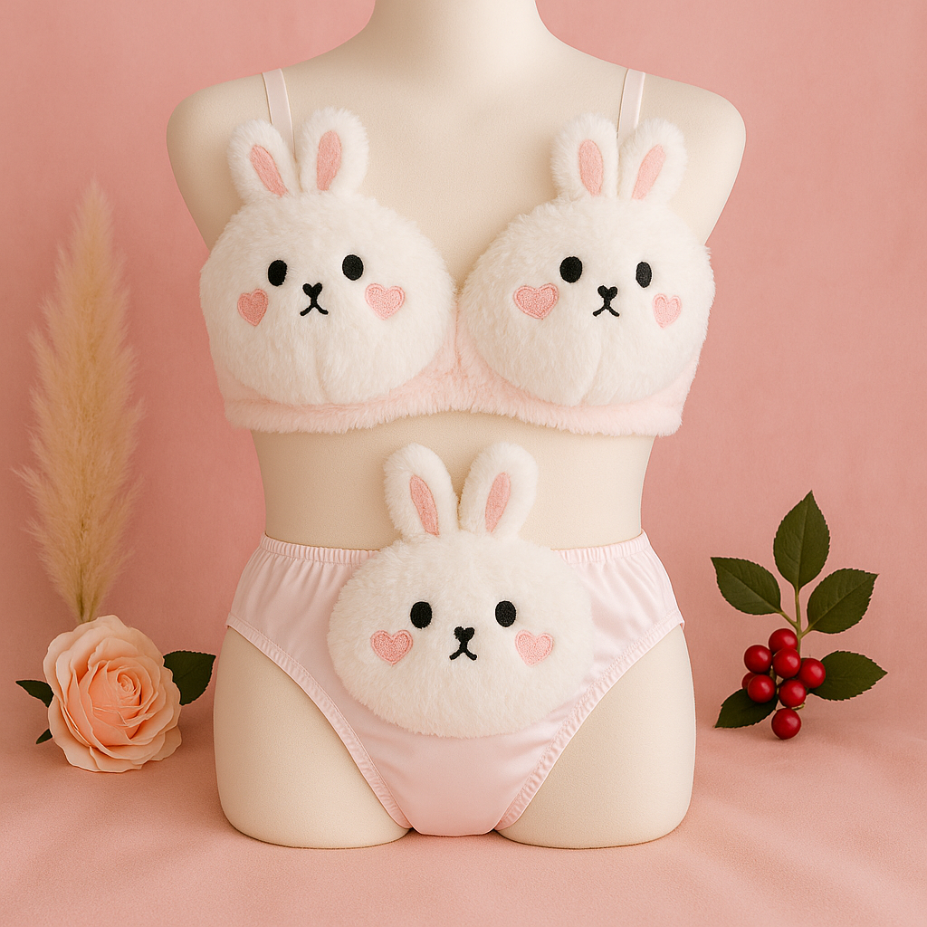 New High Quality Cute Anime Soft Plush Design bra underwear Japanese cartoon rabbit underwear Bra & Panty Set 582