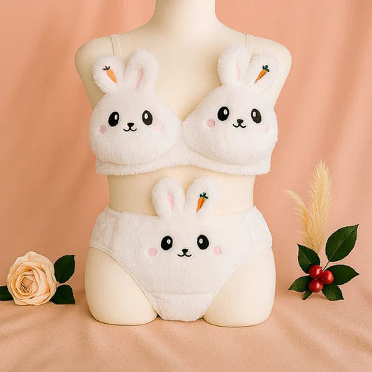 Cute Bunny Plush Bra & Panty Set for Women | Adorable Rabbit Lingerie Set