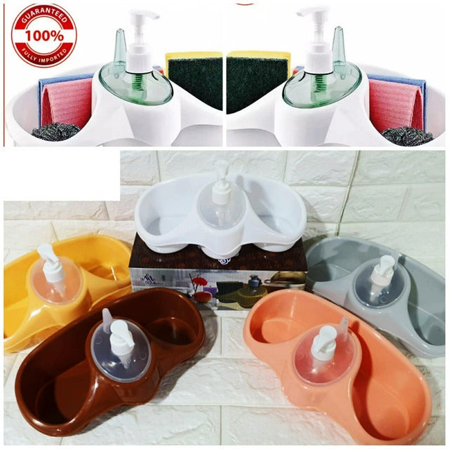 Elevate your kitchen with our 3-in-1 Soap Dispenser and Sponge Holder Kit.