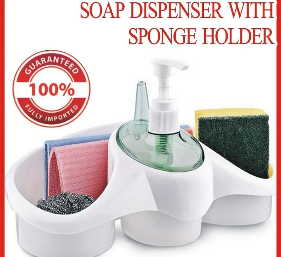 Elevate your kitchen with our 3-in-1 Soap Dispenser and Sponge Holder Kit.