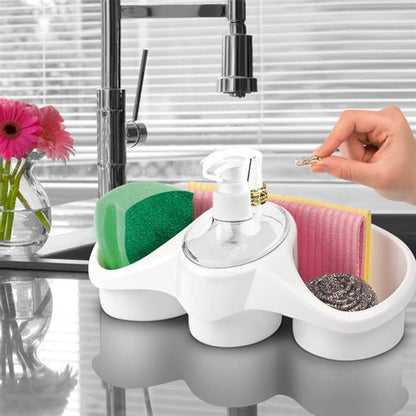 Elevate your kitchen with our 3-in-1 Soap Dispenser and Sponge Holder Kit.